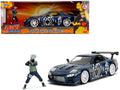 1993 Mazda RX-7 Dark Blue with Graphics and Kakashi Hatake Diecast Figure 'Naruto Shippuden' (2009-2017) TV Series 'Anime Hollywood Rides' Series 1/24 Diecast Model Car by Jada
