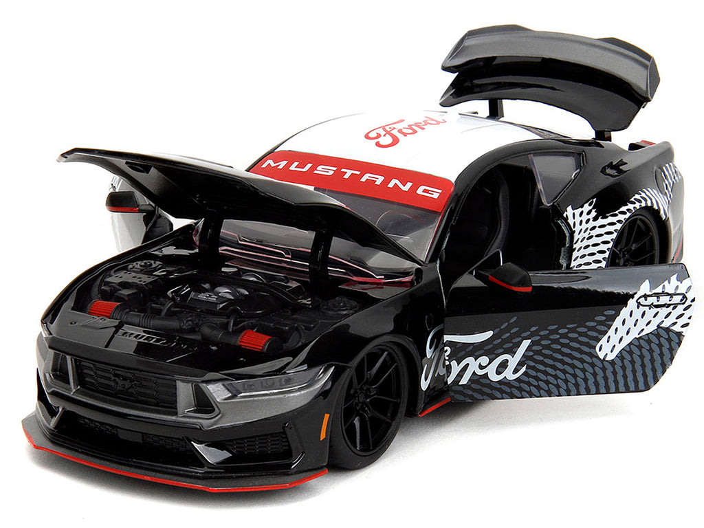 2024 Ford Mustang Dark Horse Black with White Top and 'Mustang Horse Graphics' 'Bigtime Muscle' Series 1/24 Diecast Model Car by Jada