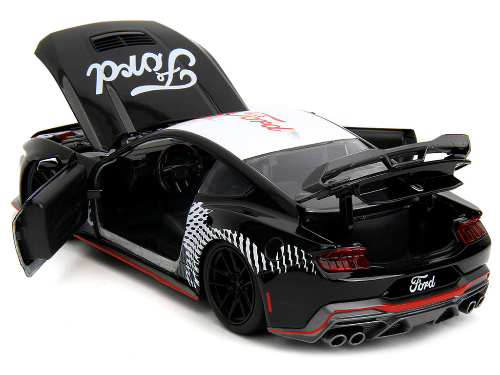2024 Ford Mustang Dark Horse Black with White Top and 'Mustang Horse Graphics' 'Bigtime Muscle' Series 1/24 Diecast Model Car by Jada