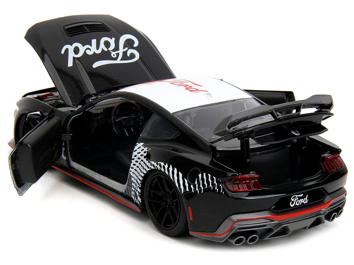 2024 Ford Mustang Dark Horse Black with White Top and 'Mustang Horse Graphics' 'Bigtime Muscle' Series 1/24 Diecast Model Car by Jada