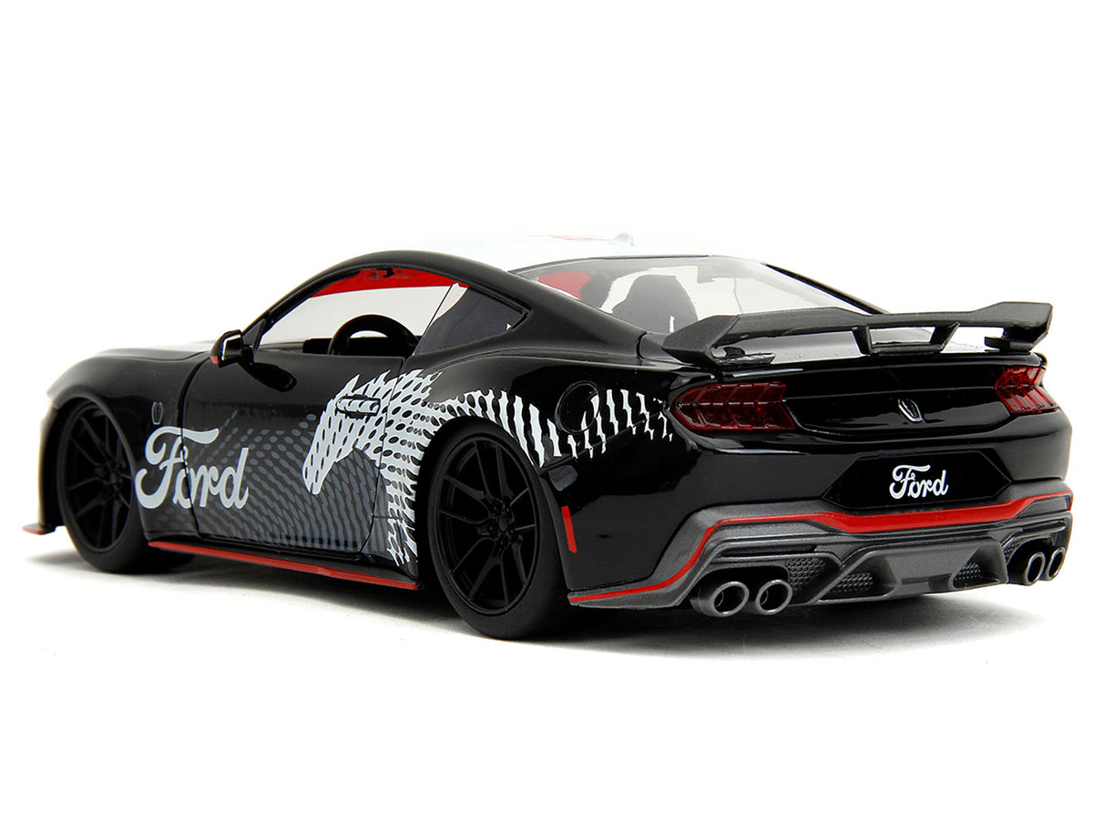 2024 Ford Mustang Dark Horse Black with White Top and 'Mustang Horse Graphics' 'Bigtime Muscle' Series 1/24 Diecast Model Car by Jada