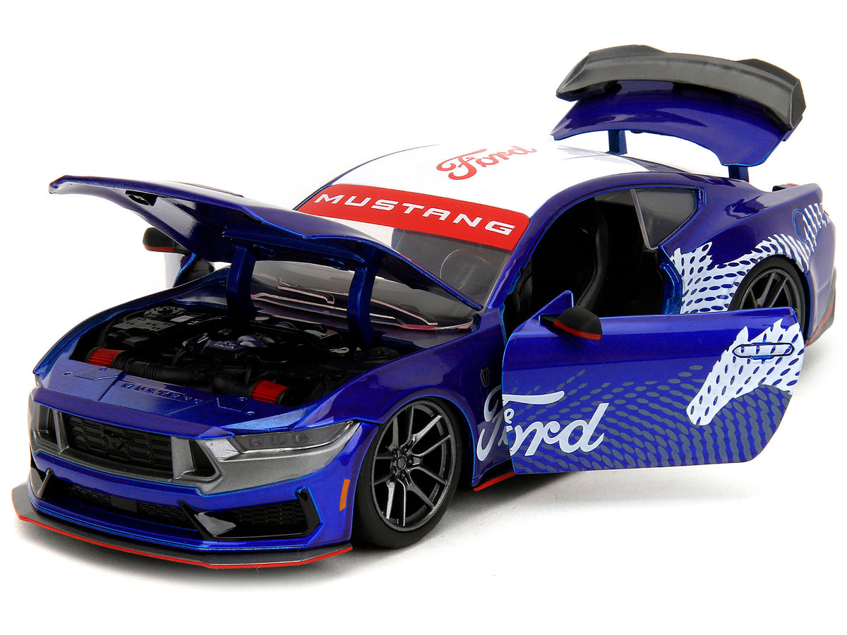 2024 Ford Mustang Dark Horse Candy Blue with White Top and 'Mustang Horse Graphics' 'Bigtime Muscle' Series 1/24 Diecast Model Car by Jada