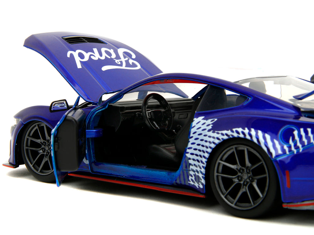 2024 Ford Mustang Dark Horse Candy Blue with White Top and 'Mustang Horse Graphics' 'Bigtime Muscle' Series 1/24 Diecast Model Car by Jada