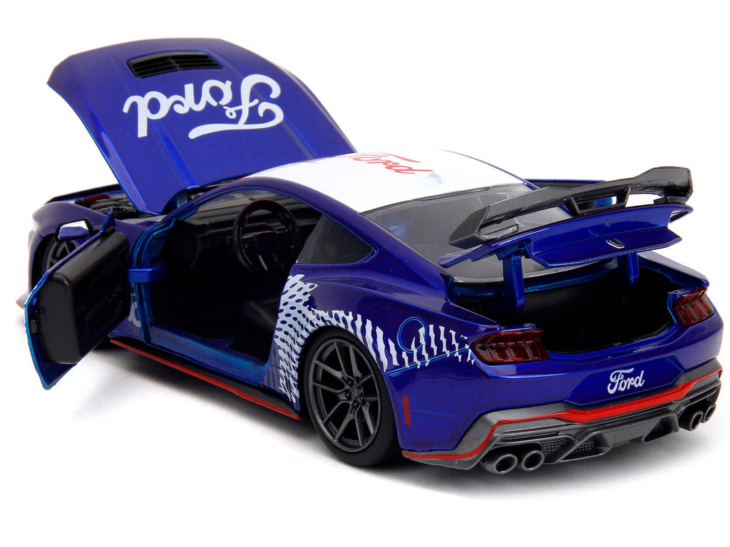 2024 Ford Mustang Dark Horse Candy Blue with White Top and 'Mustang Horse Graphics' 'Bigtime Muscle' Series 1/24 Diecast Model Car by Jada