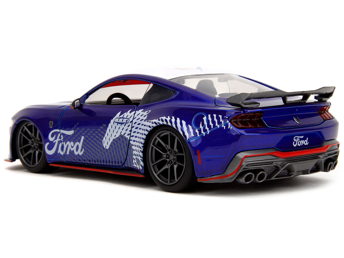 2024 Ford Mustang Dark Horse Candy Blue with White Top and 'Mustang Horse Graphics' 'Bigtime Muscle' Series 1/24 Diecast Model Car by Jada