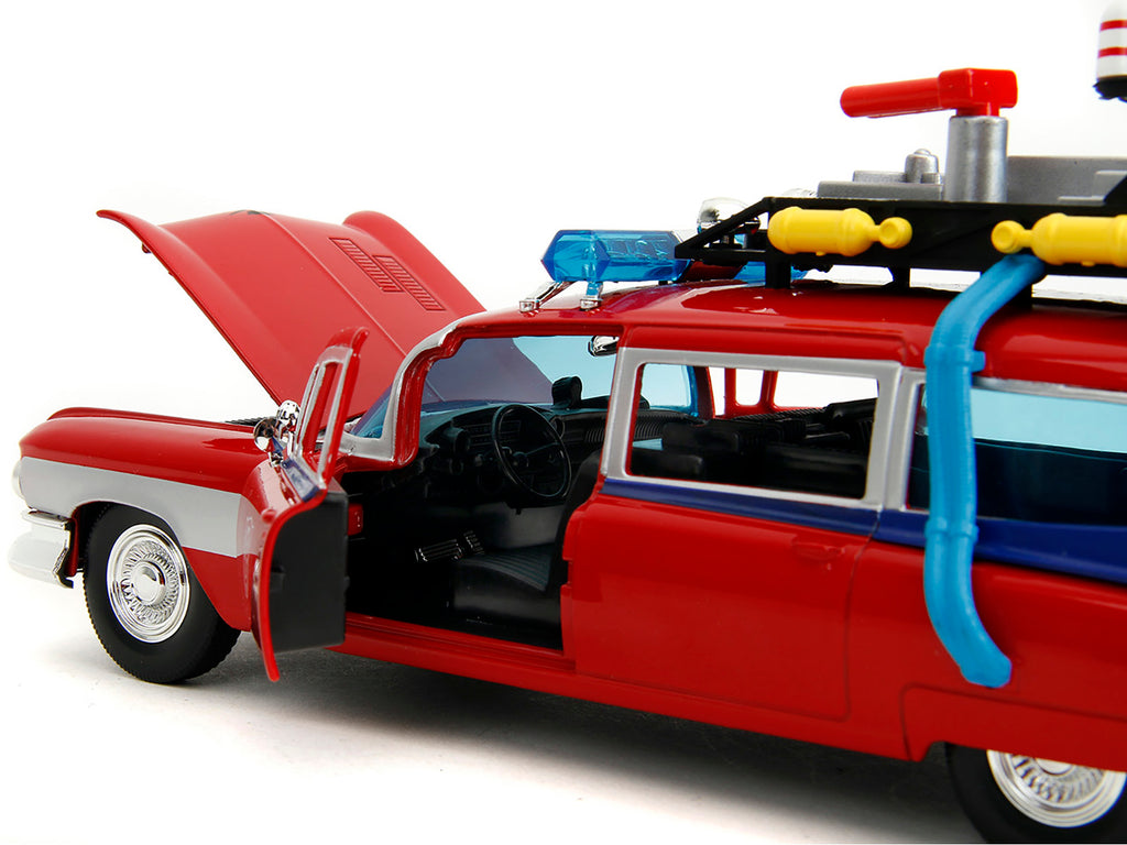1959 Cadillac Ambulance Ecto-1 Red 'Transformers' TV Series - 'Ghostbusters' (1984) Movie Crossover 'Hollywood Rides' Series 1/24 Diecast Model Car by Jada