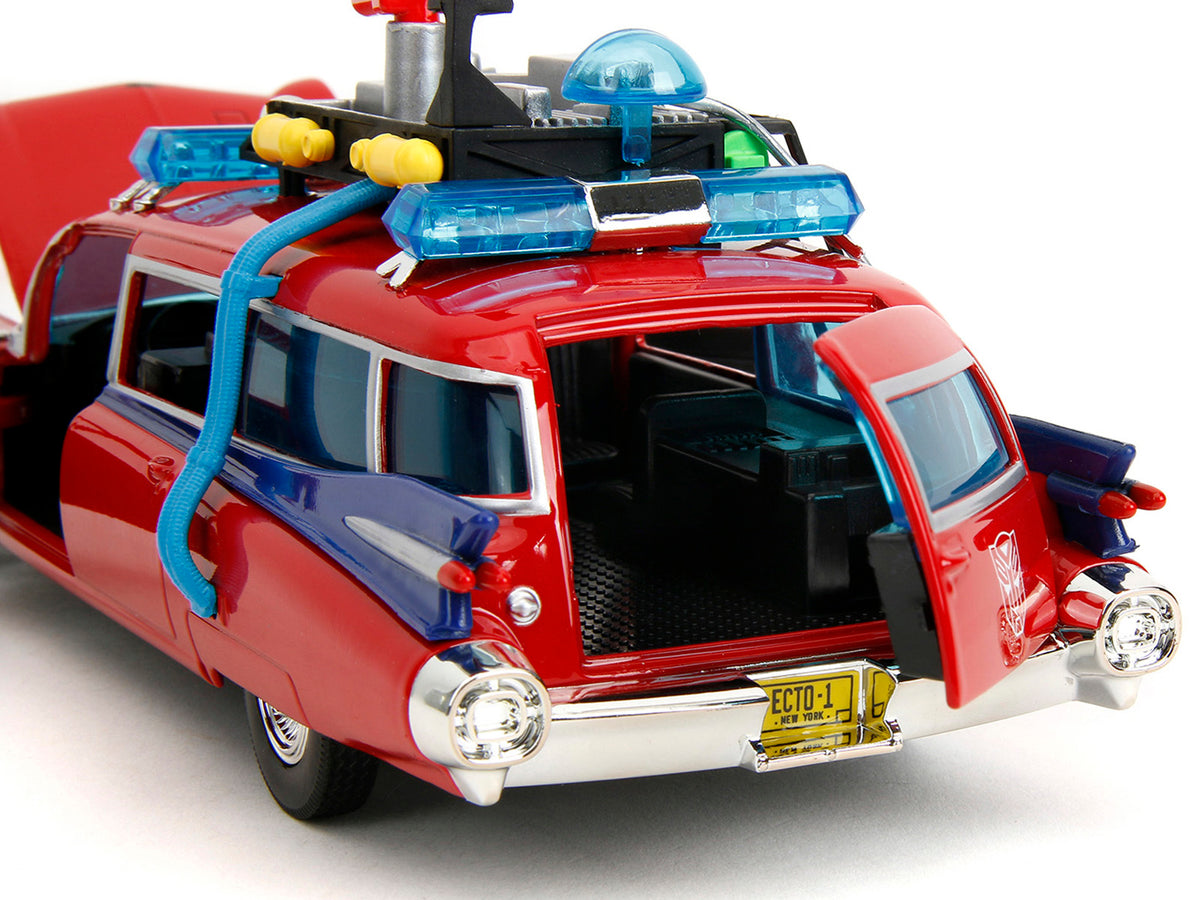 1959 Cadillac Ambulance Ecto-1 Red 'Transformers' TV Series - 'Ghostbusters' (1984) Movie Crossover 'Hollywood Rides' Series 1/24 Diecast Model Car by Jada