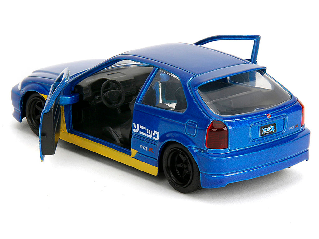 1997 Honda Civic Type R Blue Metallic with Graphics 'Sonic the Hedgehog' (1991) Video Game 'Hollywood Rides' Series 1/32 Diecast Model Car by Jada
