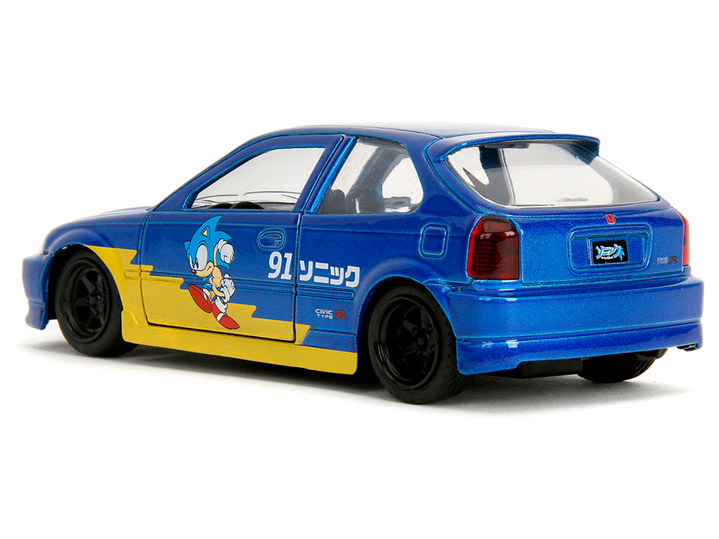 1997 Honda Civic Type R Blue Metallic with Graphics 'Sonic the Hedgehog' (1991) Video Game 'Hollywood Rides' Series 1/32 Diecast Model Car by Jada