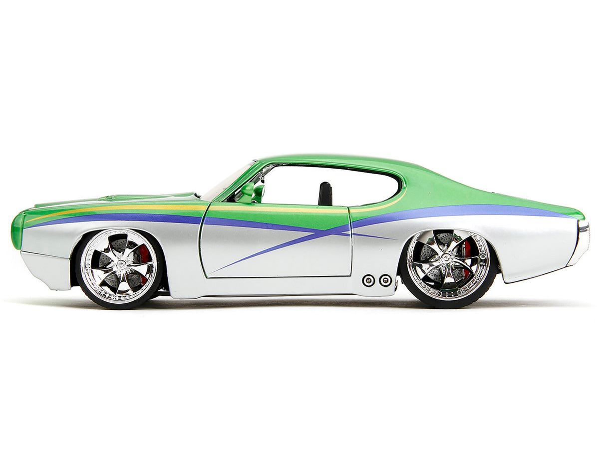 1969 Pontiac GTO Judge Green Metallic and Silver with Stripes 'Bigtime Muscle' Series 1/24 Diecast Model Car by Jada