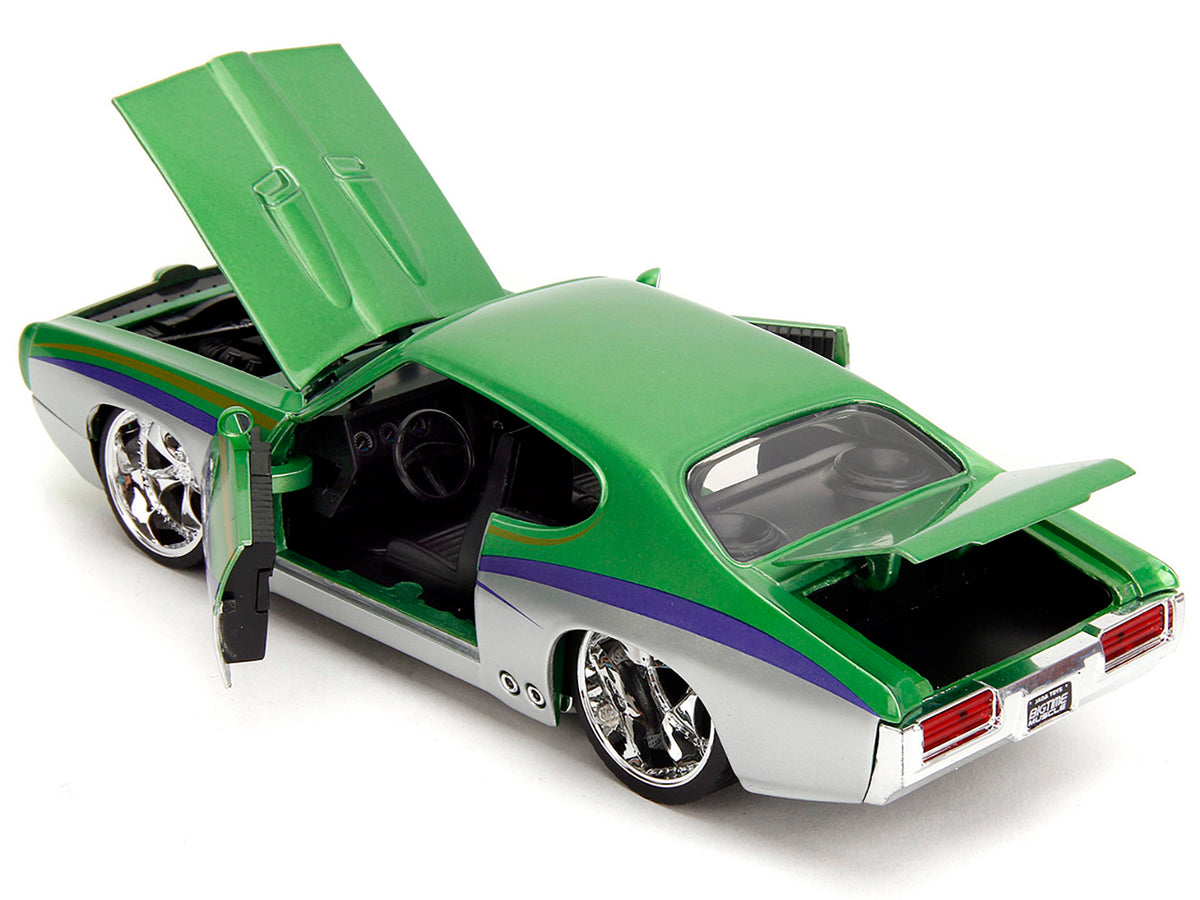 1969 Pontiac GTO Judge Green Metallic and Silver with Stripes 'Bigtime Muscle' Series 1/24 Diecast Model Car by Jada