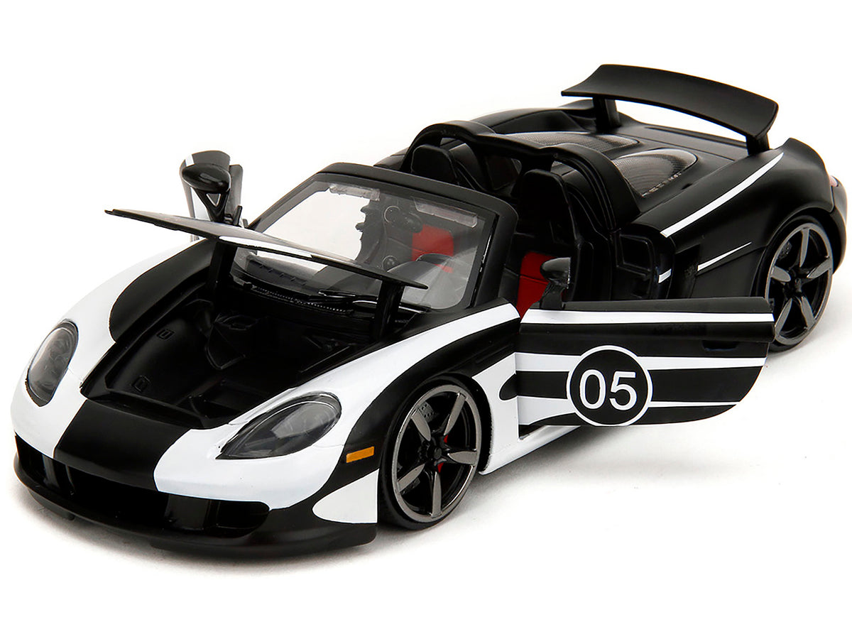 Porsche Carrera GT Convertible #05 Black with White Graphics 'Hyper-Spec' Series 1/24 Diecast Model Car by Jada