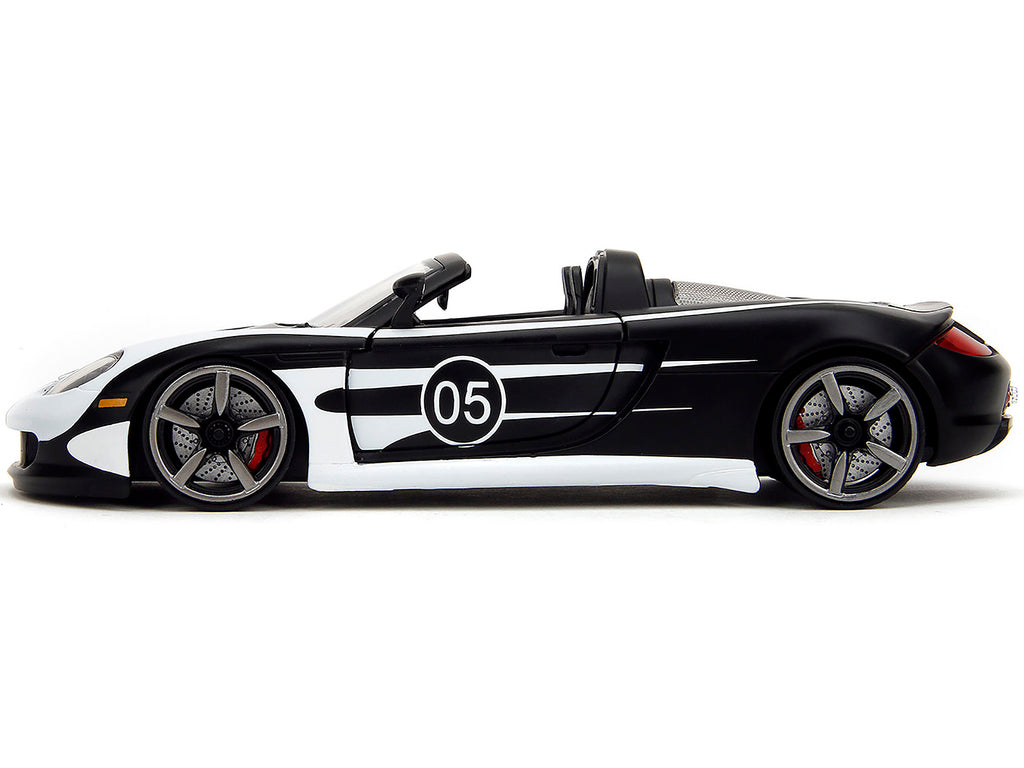 Porsche Carrera GT Convertible #05 Black with White Graphics 'Hyper-Spec' Series 1/24 Diecast Model Car by Jada