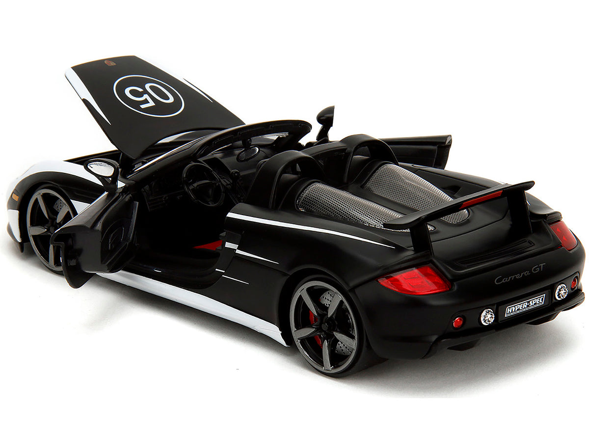 Porsche Carrera GT Convertible #05 Black with White Graphics 'Hyper-Spec' Series 1/24 Diecast Model Car by Jada