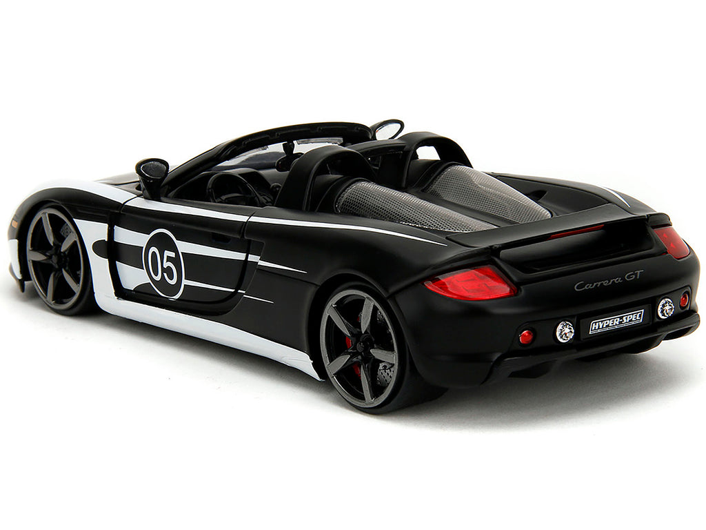 Porsche Carrera GT Convertible #05 Black with White Graphics 'Hyper-Spec' Series 1/24 Diecast Model Car by Jada