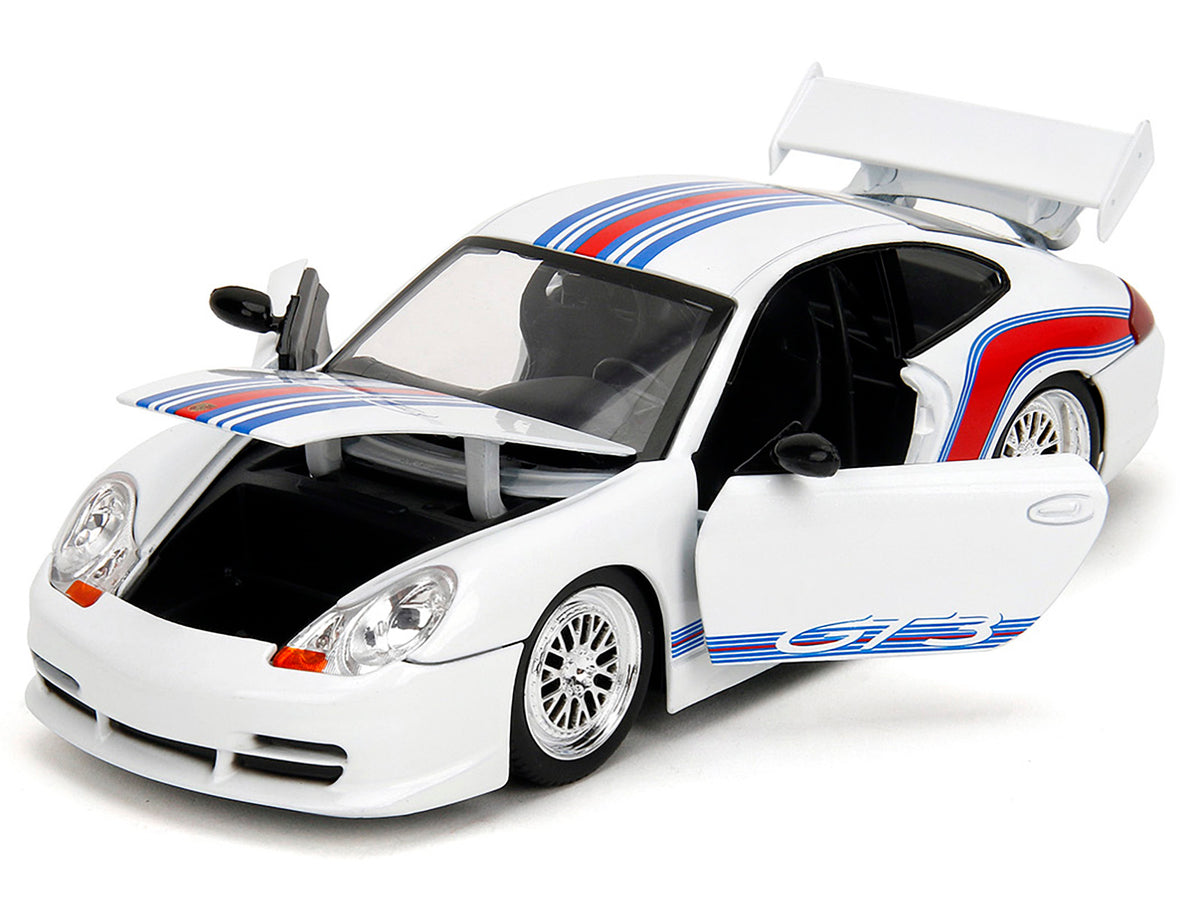 Porsche 911 GT3 (996) White with Red and Blue Stripes 'Hyper-Spec' Series 1/24 Diecast Model Car by Jada