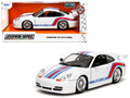 Porsche 911 GT3 (996) White with Red and Blue Stripes 'Hyper-Spec' Series 1/24 Diecast Model Car by Jada