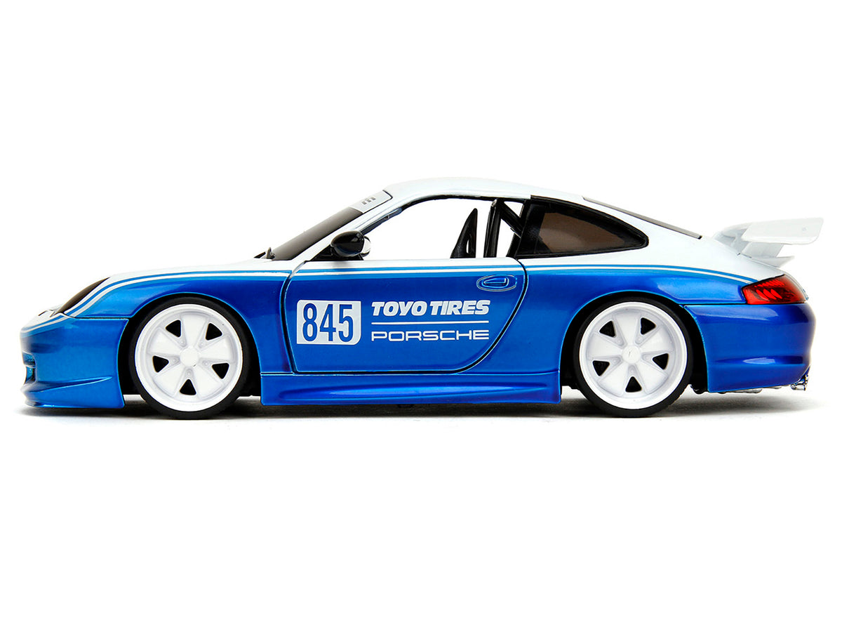 Porsche 911 GT3 RS (996) #845 White and Blue Metallic 'Toyo Tires' 'Hyper-Spec' Series 1/24 Diecast Model Car by Jada