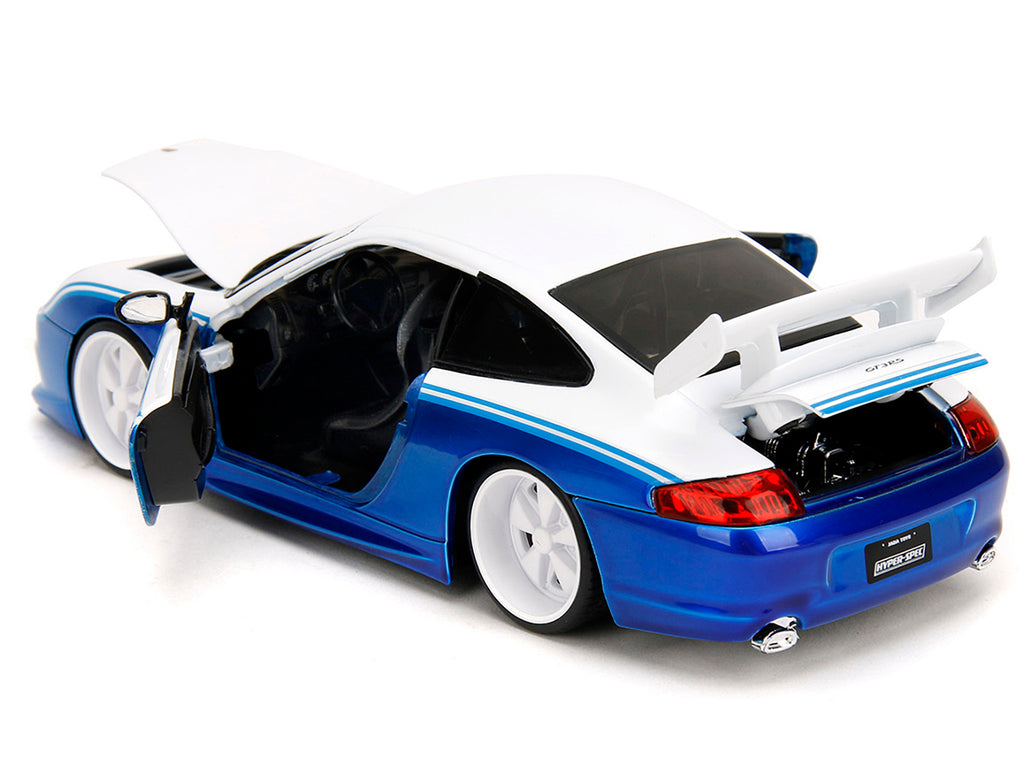Porsche 911 GT3 RS (996) #845 White and Blue Metallic 'Toyo Tires' 'Hyper-Spec' Series 1/24 Diecast Model Car by Jada