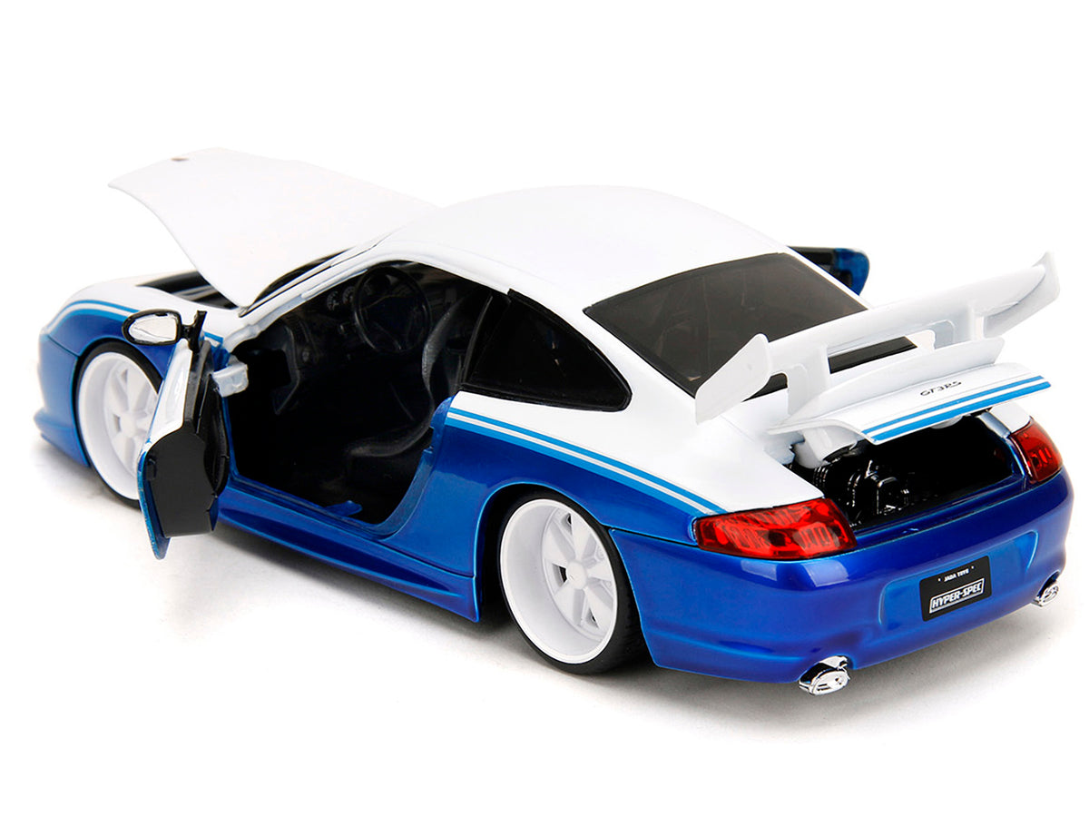 Porsche 911 GT3 RS (996) #845 White and Blue Metallic 'Toyo Tires' 'Hyper-Spec' Series 1/24 Diecast Model Car by Jada