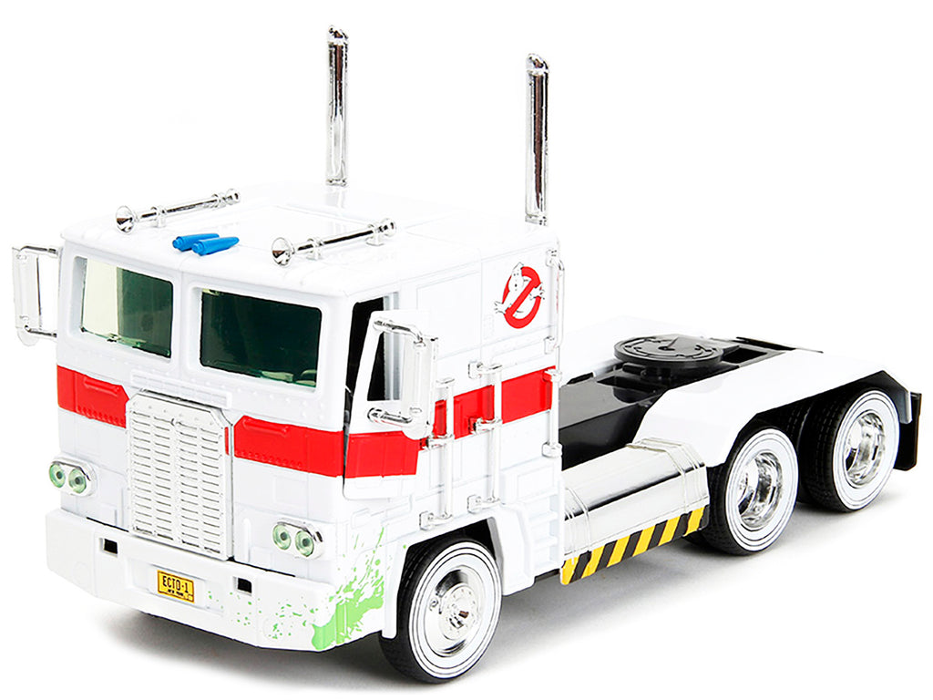 G1 Autobot Optimus Prime Truck White with Robot on Chassis from 'Transformers' TV Series - 'Ghostbusters' (1984) Movie Crossover 'Hollywood Rides' Series 1/24 Diecast Model by Jada