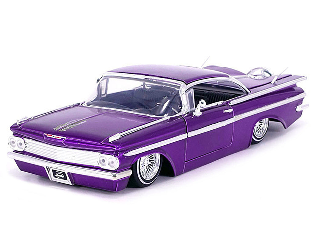1959 Chevrolet Impala Lowrider Candy Purple with Wire Wheels 'Street Low' Series 1/24 Diecast Model Car by Jada