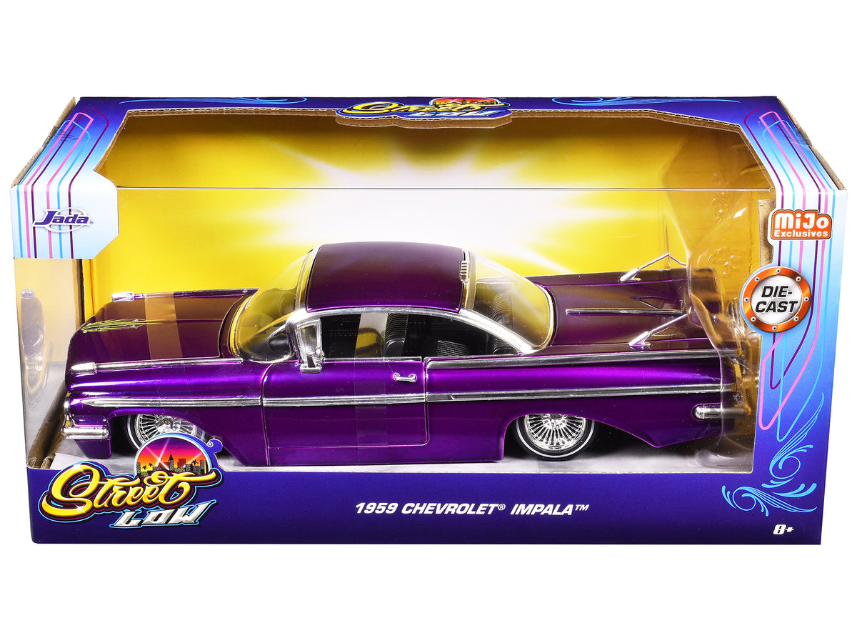 1959 Chevrolet Impala Lowrider Candy Purple with Wire Wheels 'Street Low' Series 1/24 Diecast Model Car by Jada