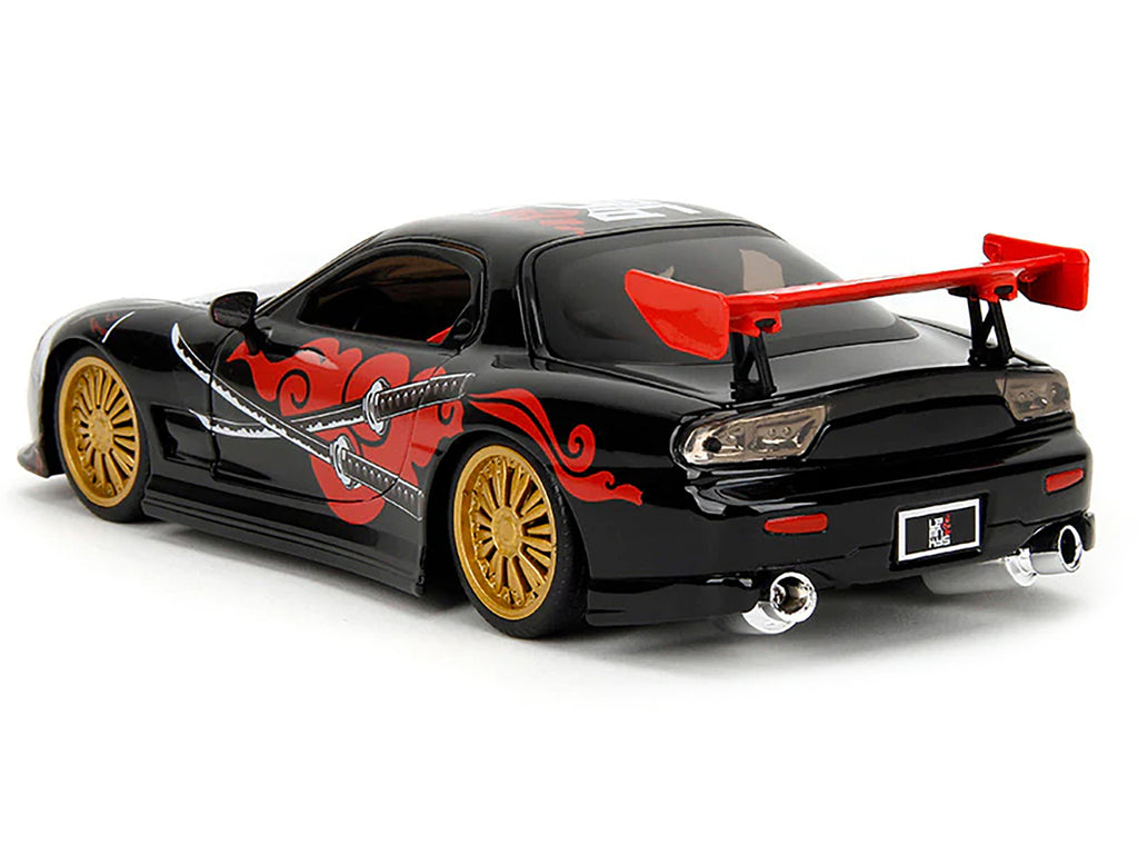 1993 Mazda RX-7 Black with Graphics 'Lab Monkeys' with Saru Diecast Figure 'Hollywood Rides' Series 1/24 Diecast Model Car by Jada
