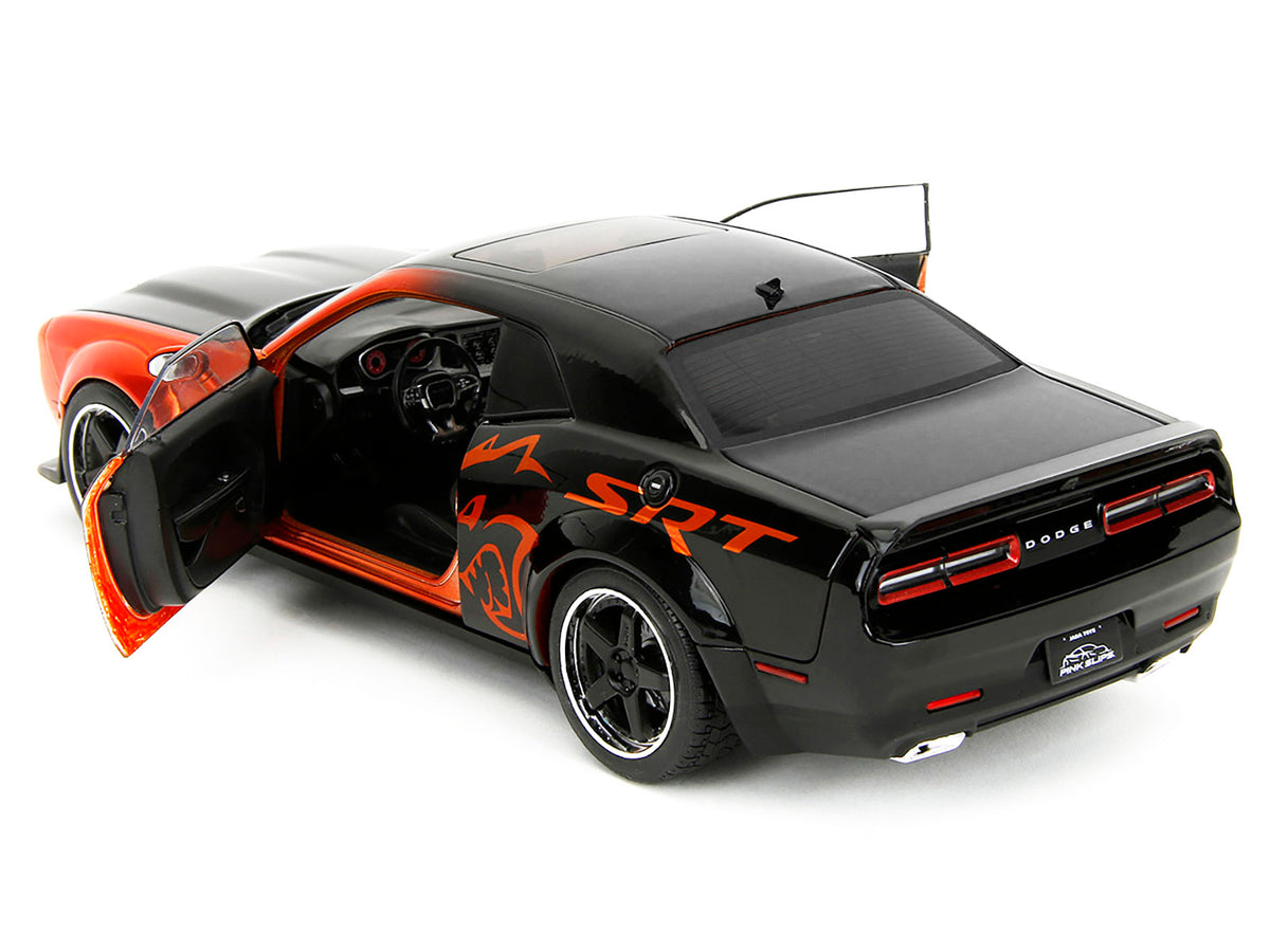 Dodge Challenger SRT Hellcat Orange Metallic and Black 'Pink Slips' Series 1/18 Diecast Model Car by Jada