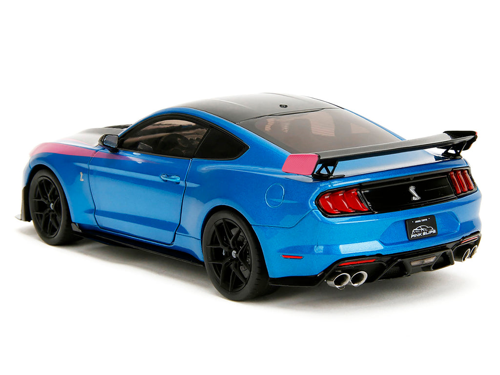 Ford Mustang Shelby GT500 Blue Metallic with Pink Stripes and Black Hood and Top 'Pink Slips' Series 1/18 Diecast Model Car by Jada