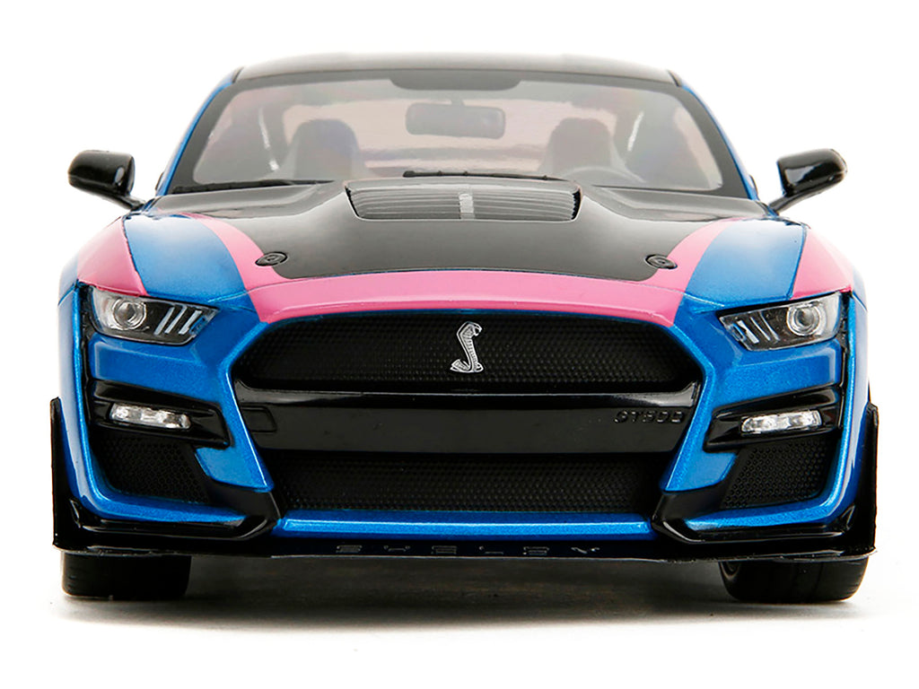 Ford Mustang Shelby GT500 Blue Metallic with Pink Stripes and Black Hood and Top 'Pink Slips' Series 1/18 Diecast Model Car by Jada