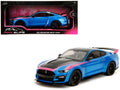 Ford Mustang Shelby GT500 Blue Metallic with Pink Stripes and Black Hood and Top 'Pink Slips' Series 1/18 Diecast Model Car by Jada