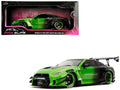 Nissan GT-R (R35) Liberty Walk Body Kit 2.0 RHD (Right Hand Drive) Green and Matt Black 'Pink Slips' Series 1/18 Diecast Model Car by Jada