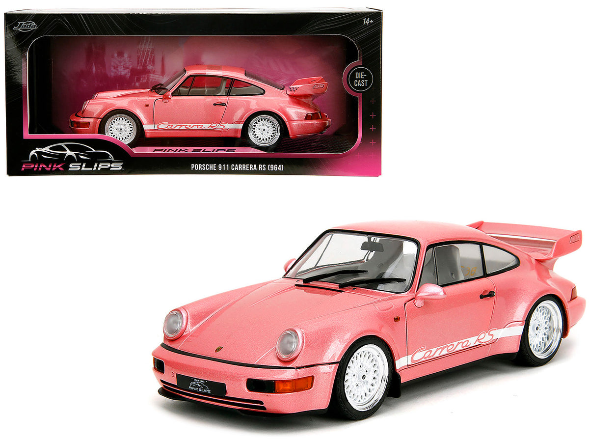 Porsche 911 Carrera RS (964) Pink Metallic with White Stripes 'Pink Slips' Series 1/18 Diecast Model Car by Jada