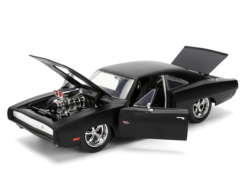 1970 Dodge Charger R/T Matt Black 'Fast & Furious' (2009) Movie 'Fast & Furious' Series 1/24 Diecast Model Car by Jada