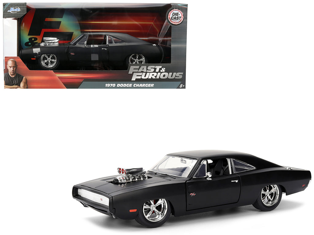 1970 Dodge Charger R/T Matt Black 'Fast & Furious' (2009) Movie 'Fast & Furious' Series 1/24 Diecast Model Car by Jada