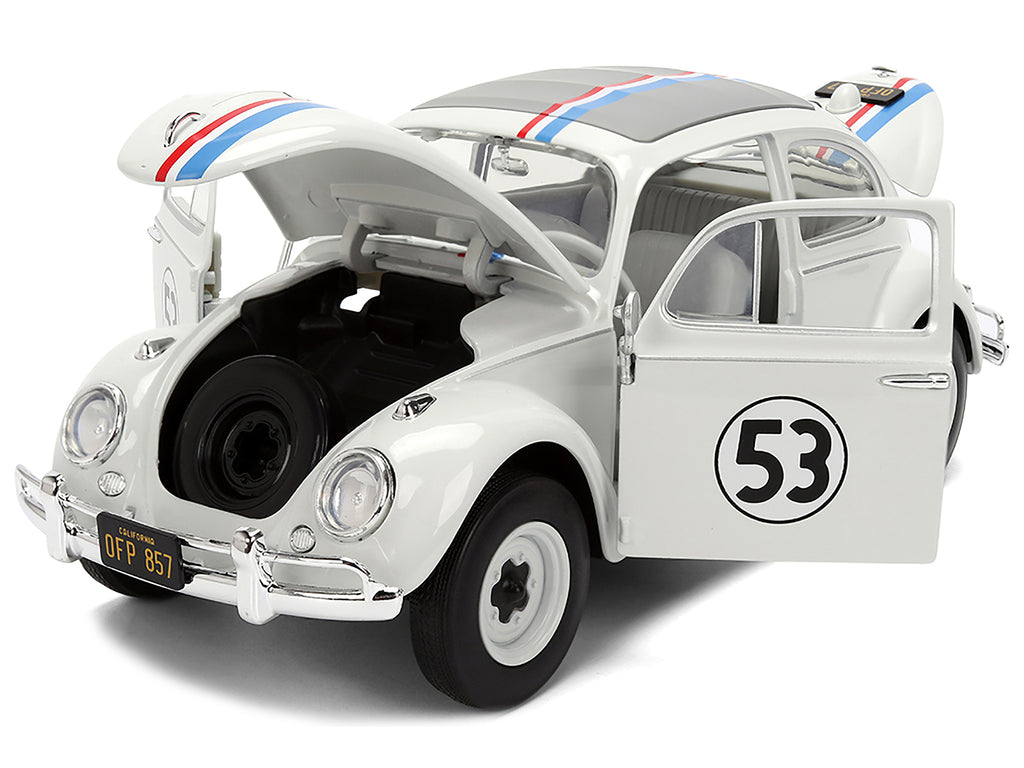 Volkswagen Beetle #53 'Herbie' White with Stripes 'The Love Bug' (1968) Movie with Extra Wheels 1/24 Diecast Model Car by Jada