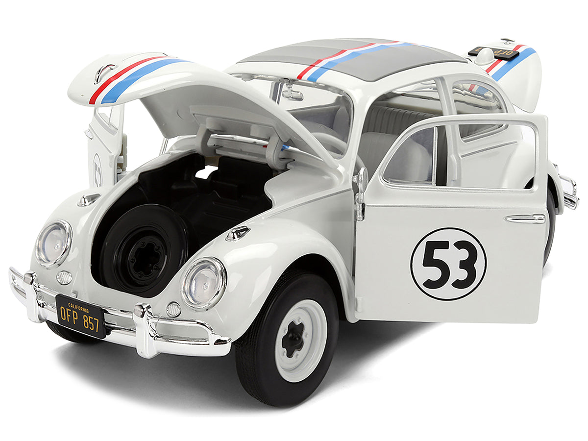 Volkswagen Beetle #53 'Herbie' White with Stripes 'The Love Bug' (1968) Movie with Extra Wheels 1/24 Diecast Model Car by Jada