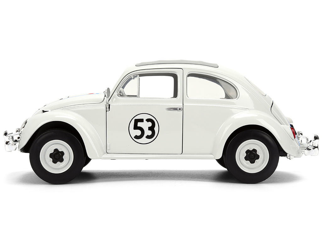 Volkswagen Beetle #53 'Herbie' White with Stripes 'The Love Bug' (1968) Movie with Extra Wheels 1/24 Diecast Model Car by Jada