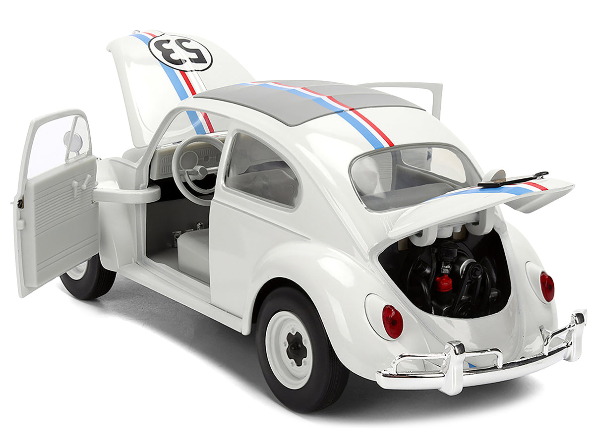 Volkswagen Beetle #53 'Herbie' White with Stripes 'The Love Bug' (1968) Movie with Extra Wheels 1/24 Diecast Model Car by Jada