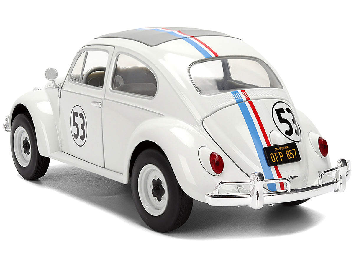 Volkswagen Beetle #53 'Herbie' White with Stripes 'The Love Bug' (1968) Movie with Extra Wheels 1/24 Diecast Model Car by Jada