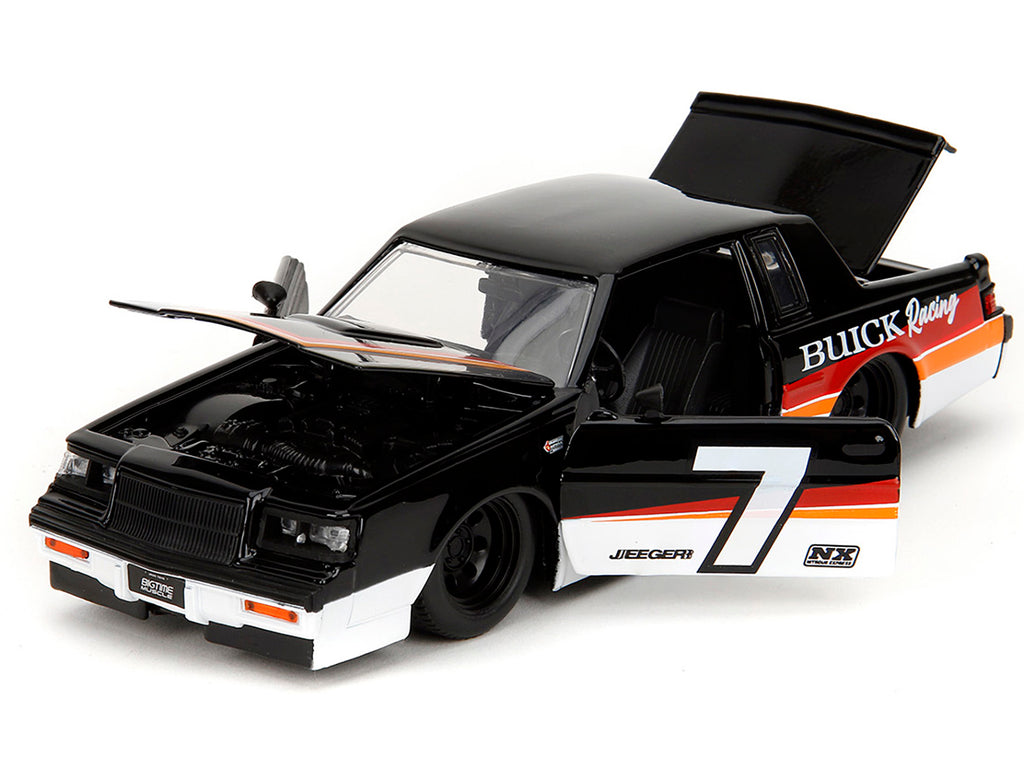 1987 Buick Grand National #7 'Buick Racing' Black and White with Stripes 'Bigtime Muscle' Series 1/24 Diecast Model Car by Jada