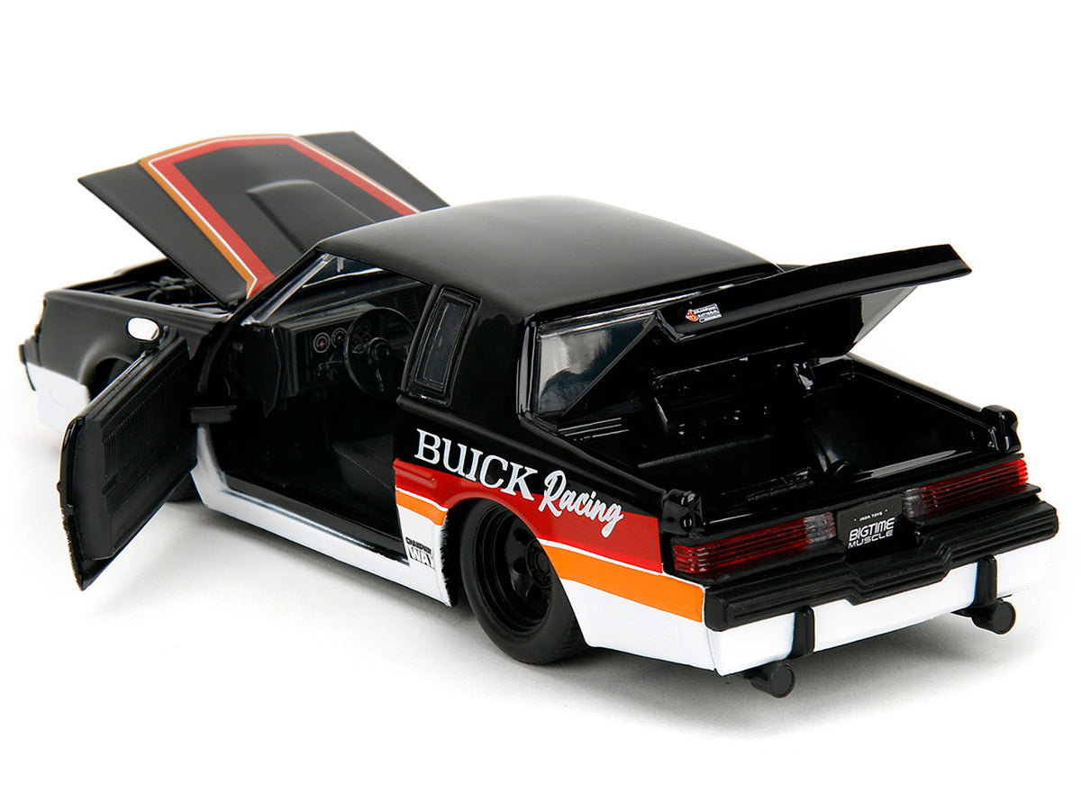 1987 Buick Grand National #7 'Buick Racing' Black and White with Stripes 'Bigtime Muscle' Series 1/24 Diecast Model Car by Jada