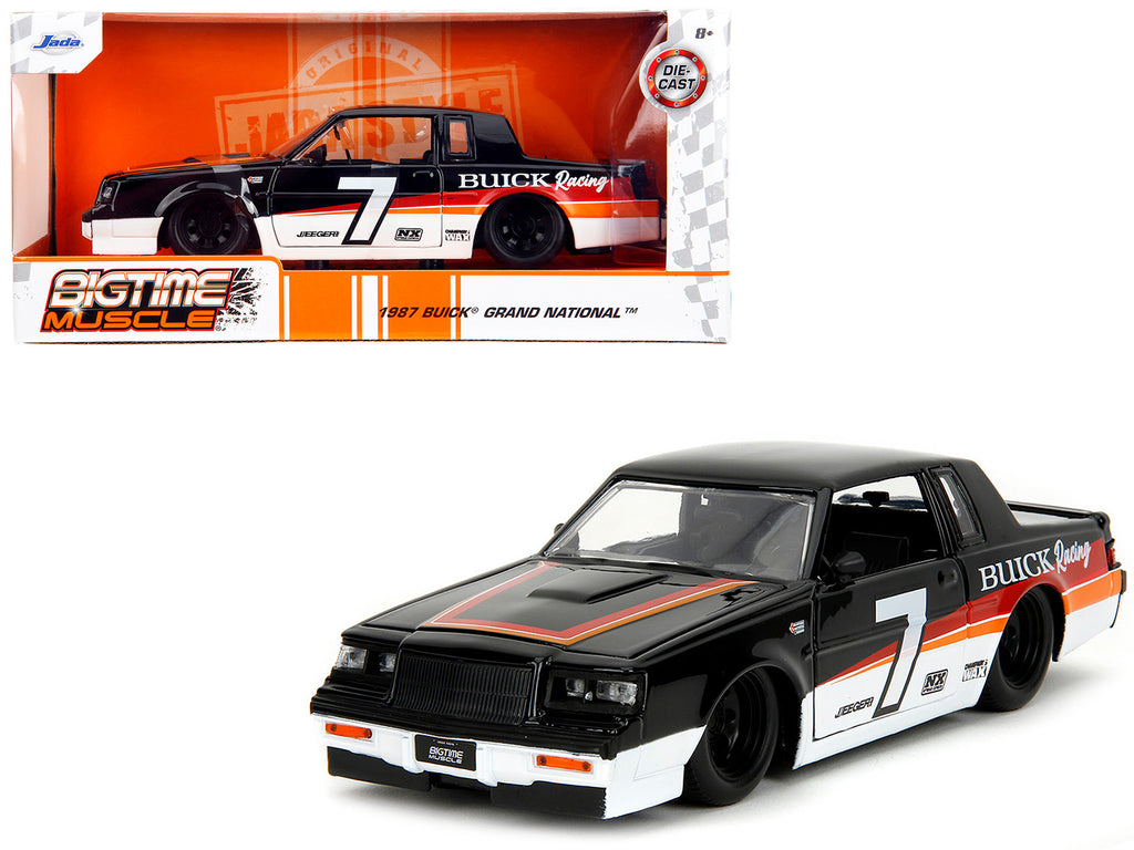 1987 Buick Grand National #7 'Buick Racing' Black and White with Stripes 'Bigtime Muscle' Series 1/24 Diecast Model Car by Jada