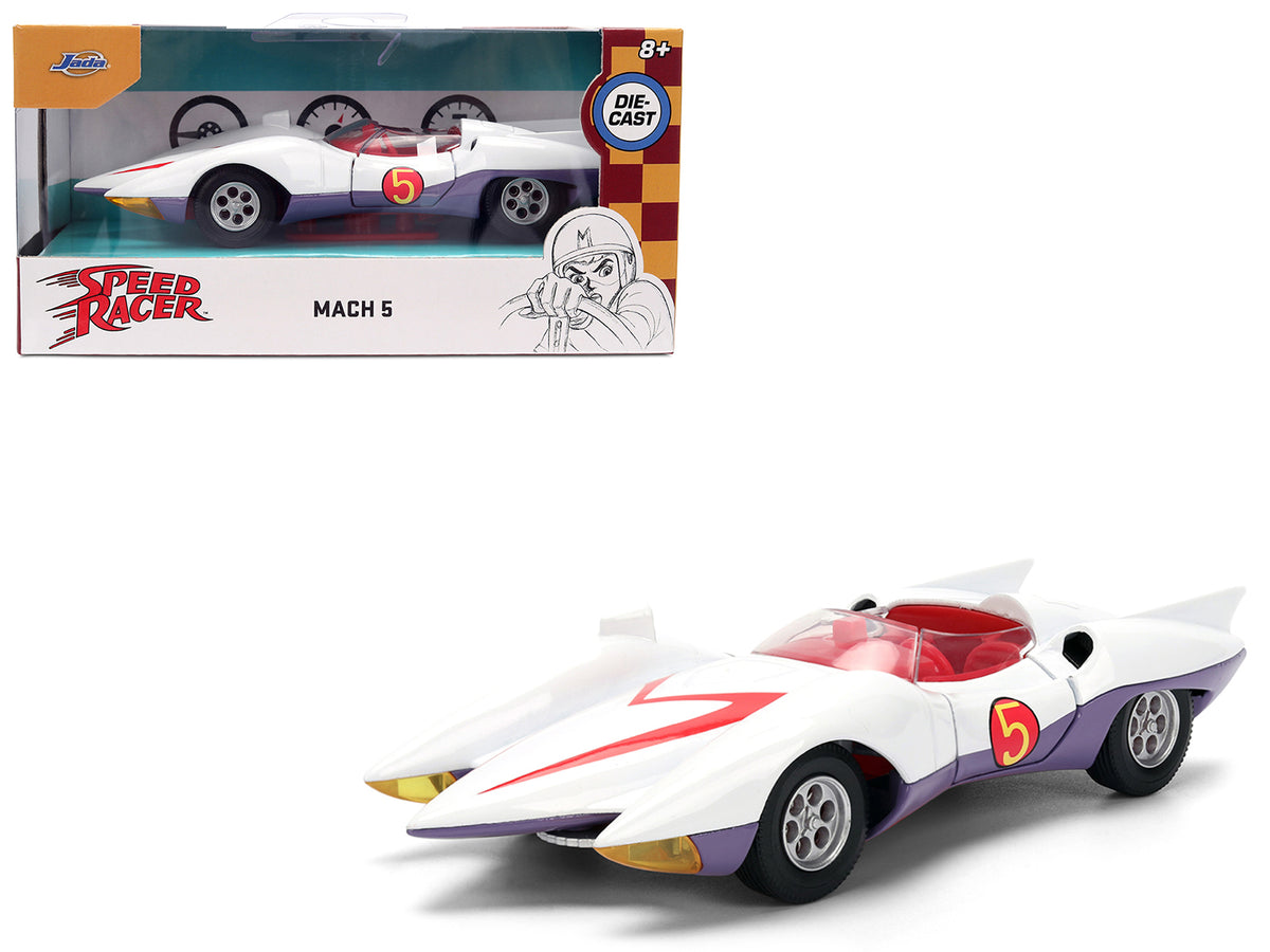 Mach 5 White with Red Stripes and Interior 'Speed Racer' (1967) TV Series 'Anime Hollywood Rides' Series 1/32 Diecast Model Car by Jada