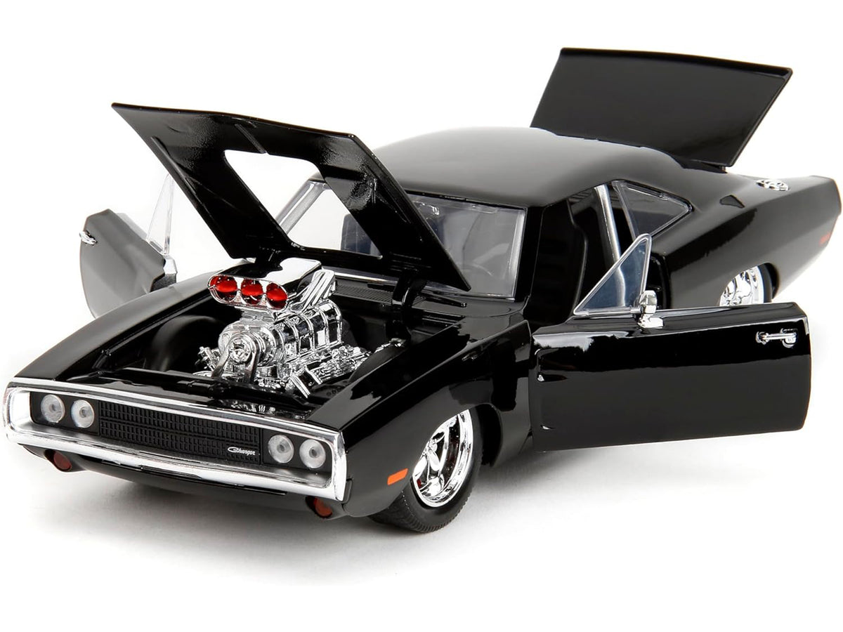 Dodge Charger R/T Black with Dom Diecast Figure 'Fast & Furious' (2009) Movie 'Hollywood Rides' Series 1/24 Diecast Model Car by Jada