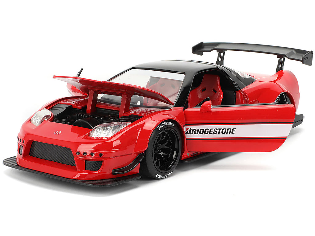2002 Honda NSX-R RHD (Right Hand Drive) 'Bridgestone' Red with Black Top and White Stripes 'JDM Tuners' Series 1/24 Diecast Model Car by Jada