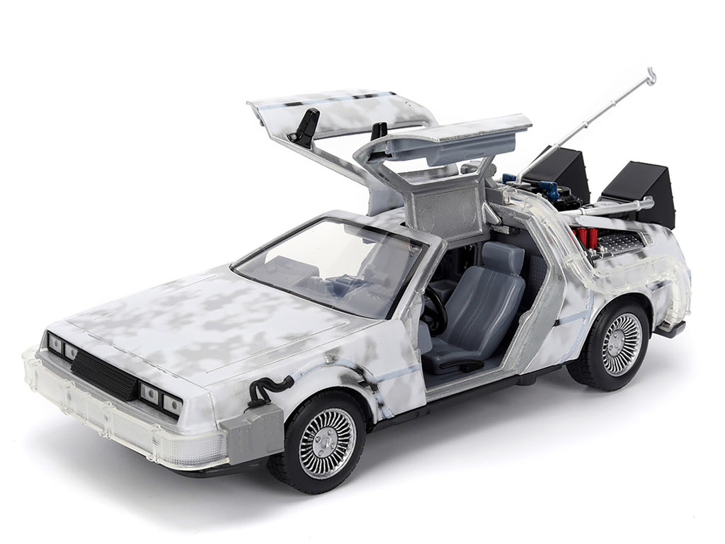 DMC DeLorean Time Machine Brushed Metal (Frost Version) with Lights 'Back to the Future' (1985) Movie 'Hollywood Rides' Series 1/24 Diecast Model Car by Jada