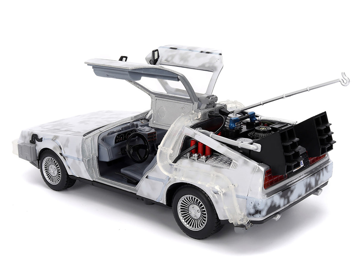 DMC DeLorean Time Machine Brushed Metal (Frost Version) with Lights 'Back to the Future' (1985) Movie 'Hollywood Rides' Series 1/24 Diecast Model Car by Jada