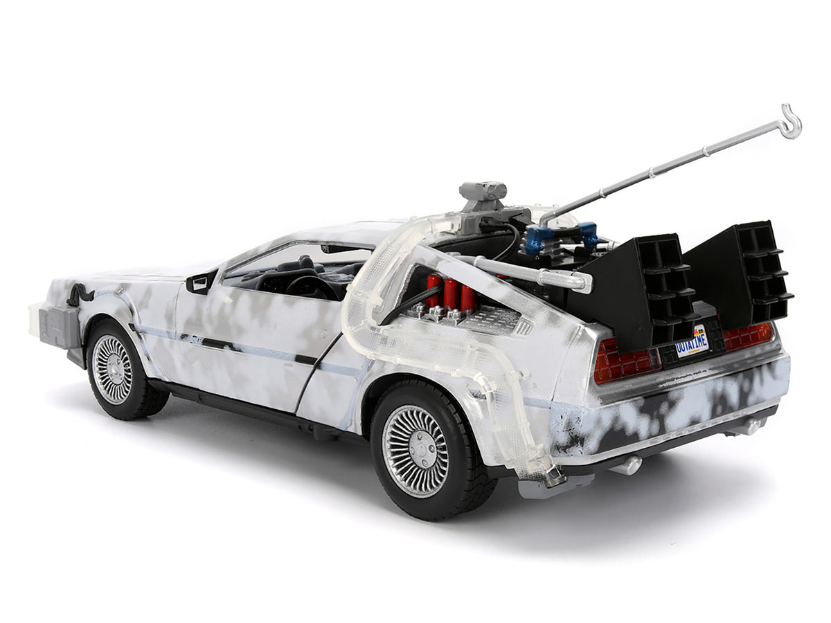 DMC DeLorean Time Machine Brushed Metal (Frost Version) with Lights 'Back to the Future' (1985) Movie 'Hollywood Rides' Series 1/24 Diecast Model Car by Jada